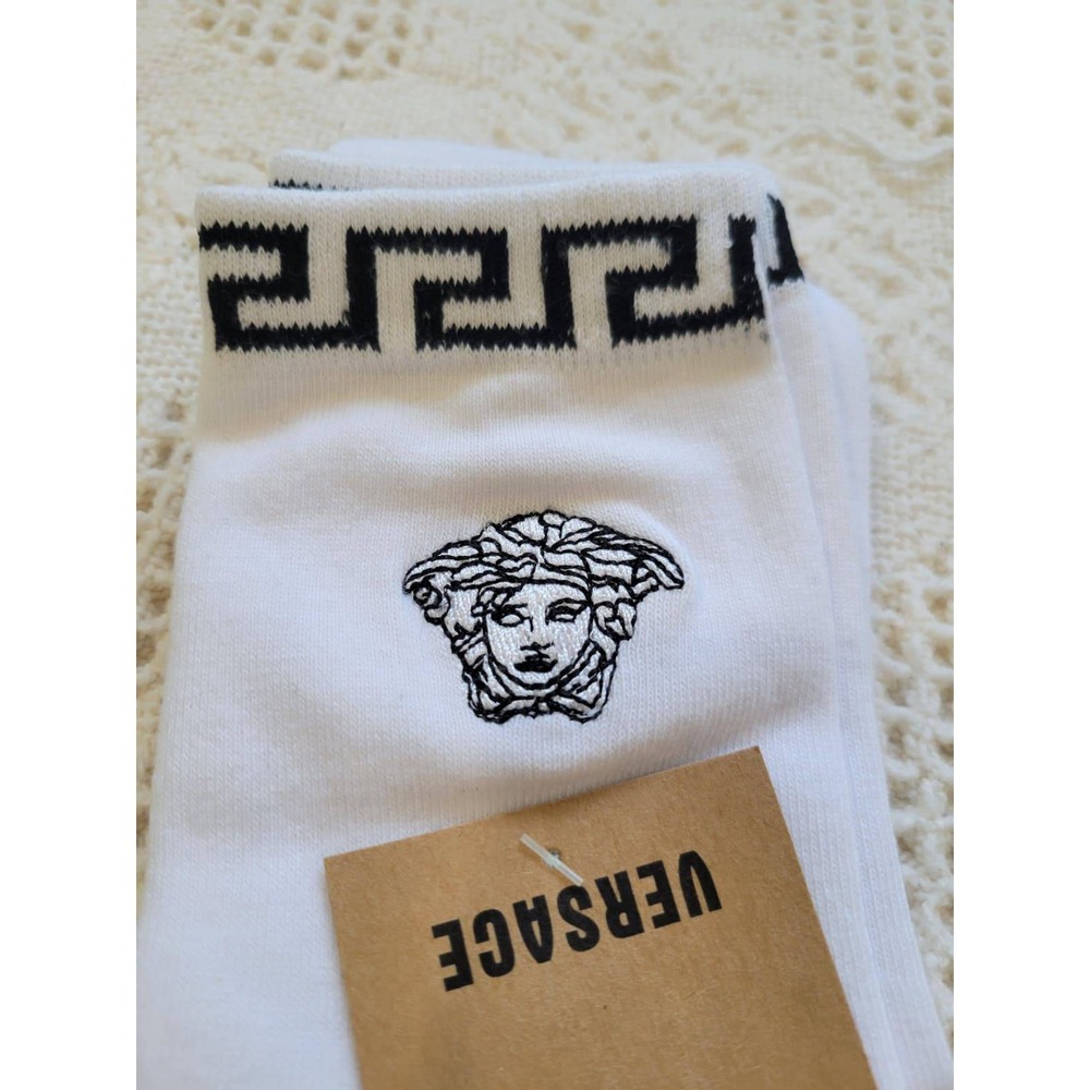 Versace White Embroidered Medusa Logo Crew Socks